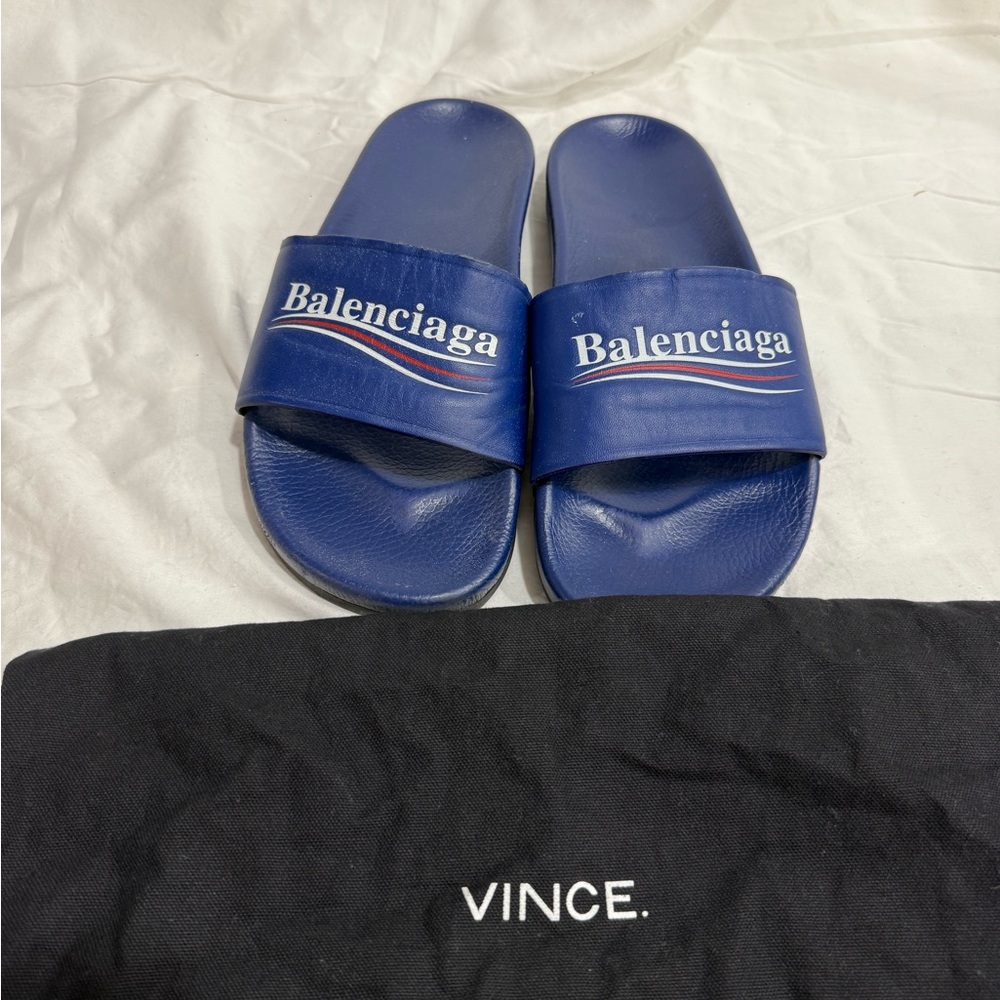 Balenciaga Campaign Logo Leather Pool Slides - Picture 4 of 4
